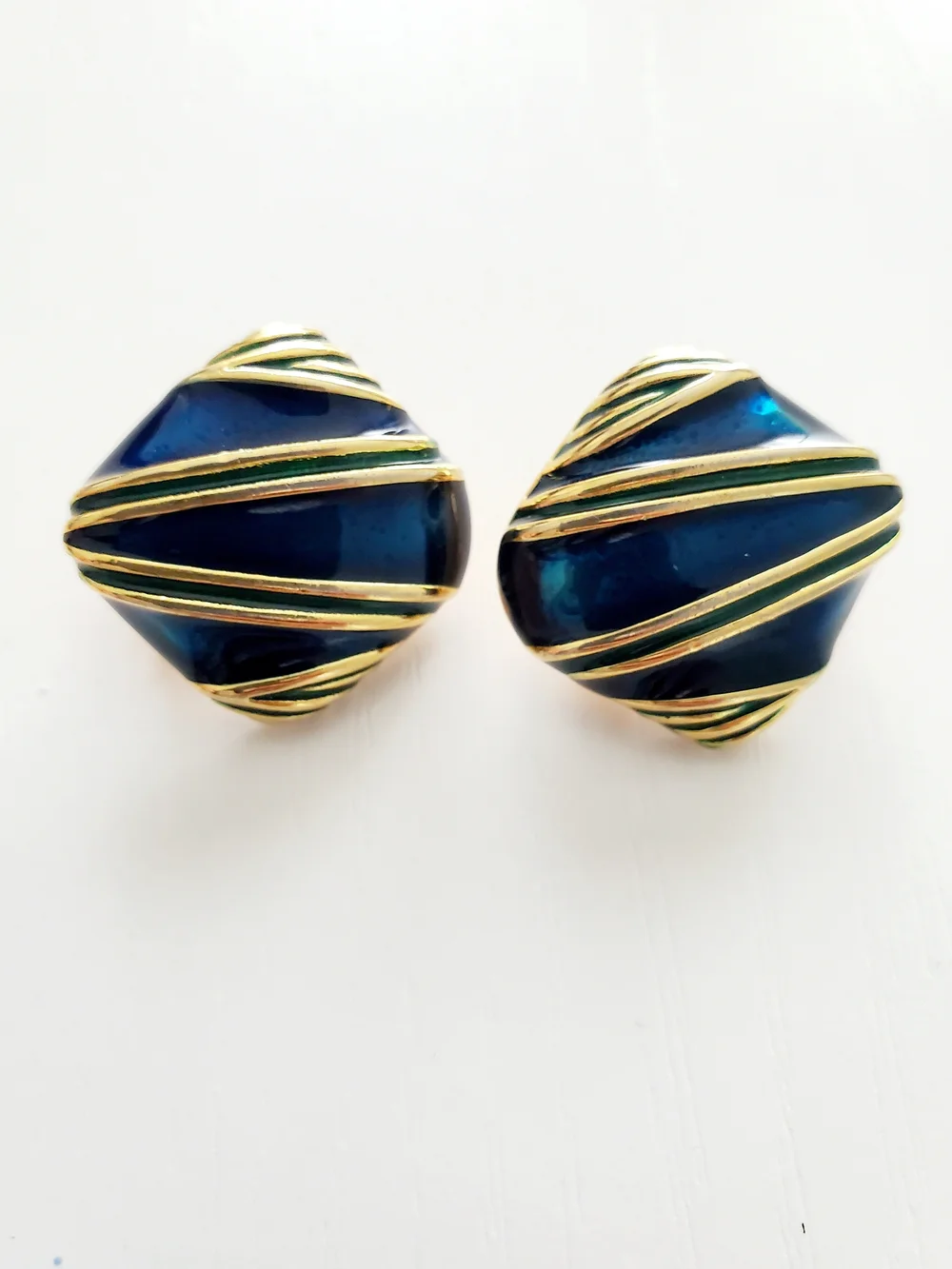 Gold-Tone Blue Enamel & Red Crystal Clip-On Earring Set - Picture 4 of 5